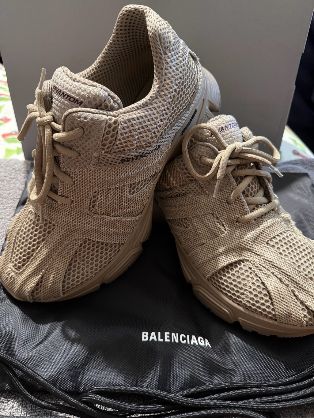 Balenciaga Menâs Phantom Mesh Sneakers In Tan
